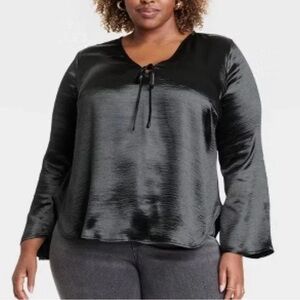 Ava & Viv Flared Sleeve Satin Blouse